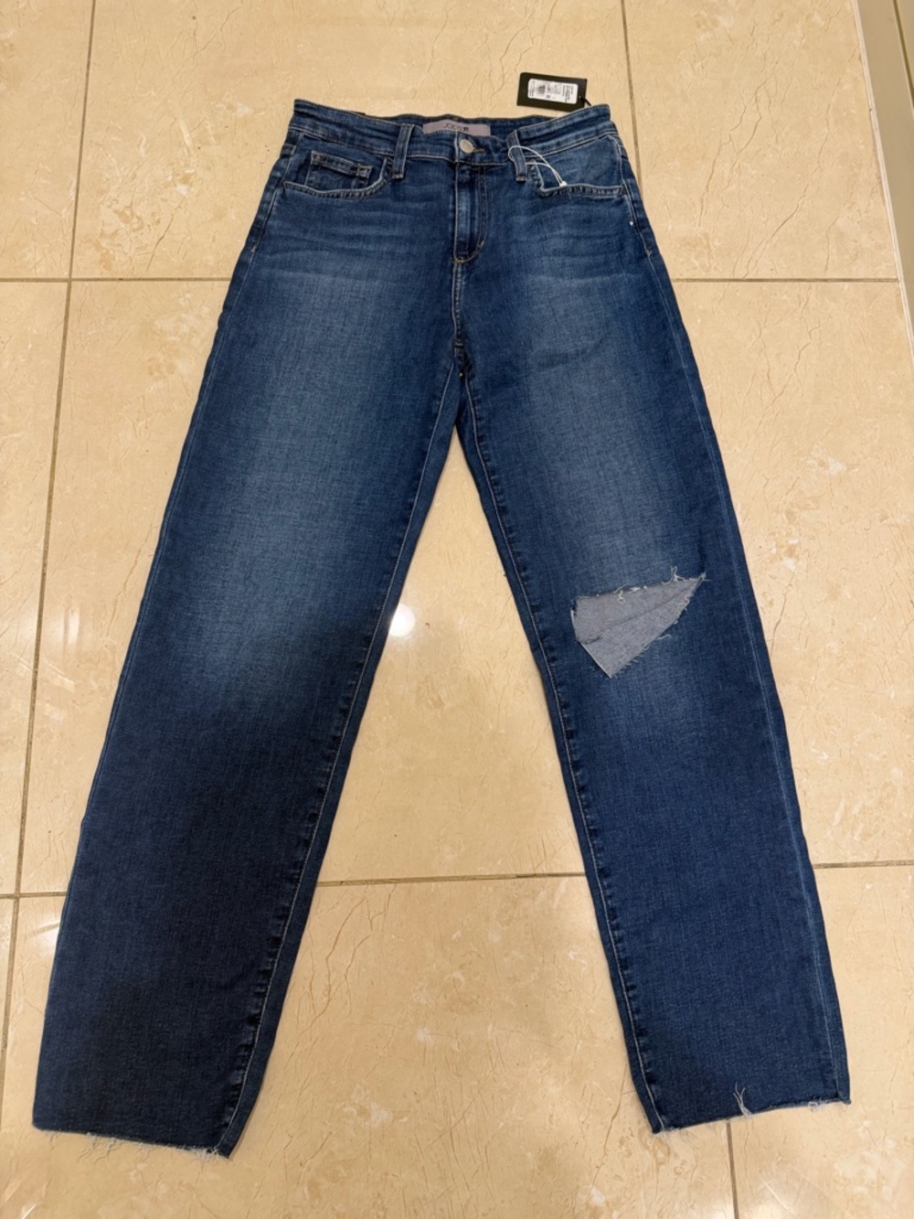 Joe's Jeans Dark Indigo Straight Leg with Patch Distress